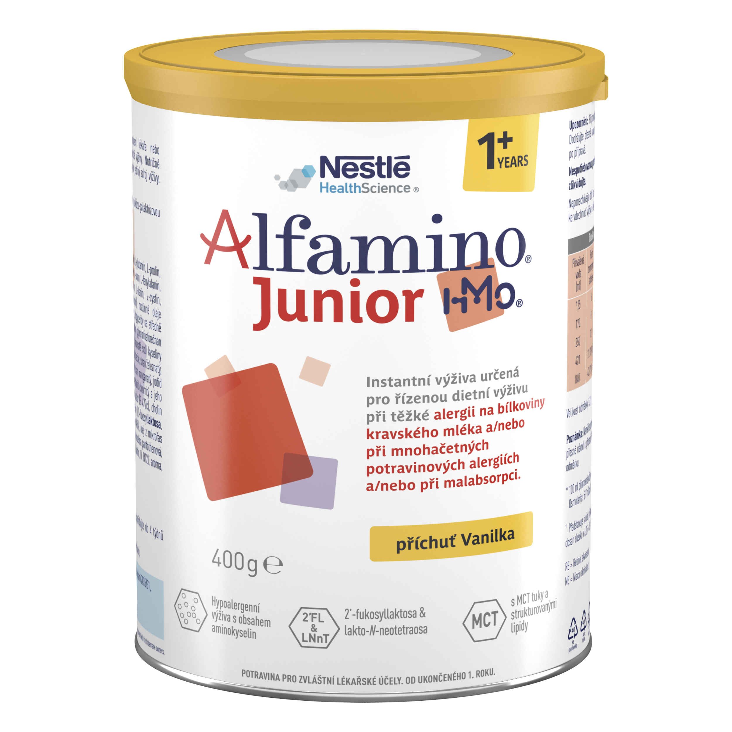Alfamino Junior, vanilková hypoalergenní výživa v plechovce 400 g.